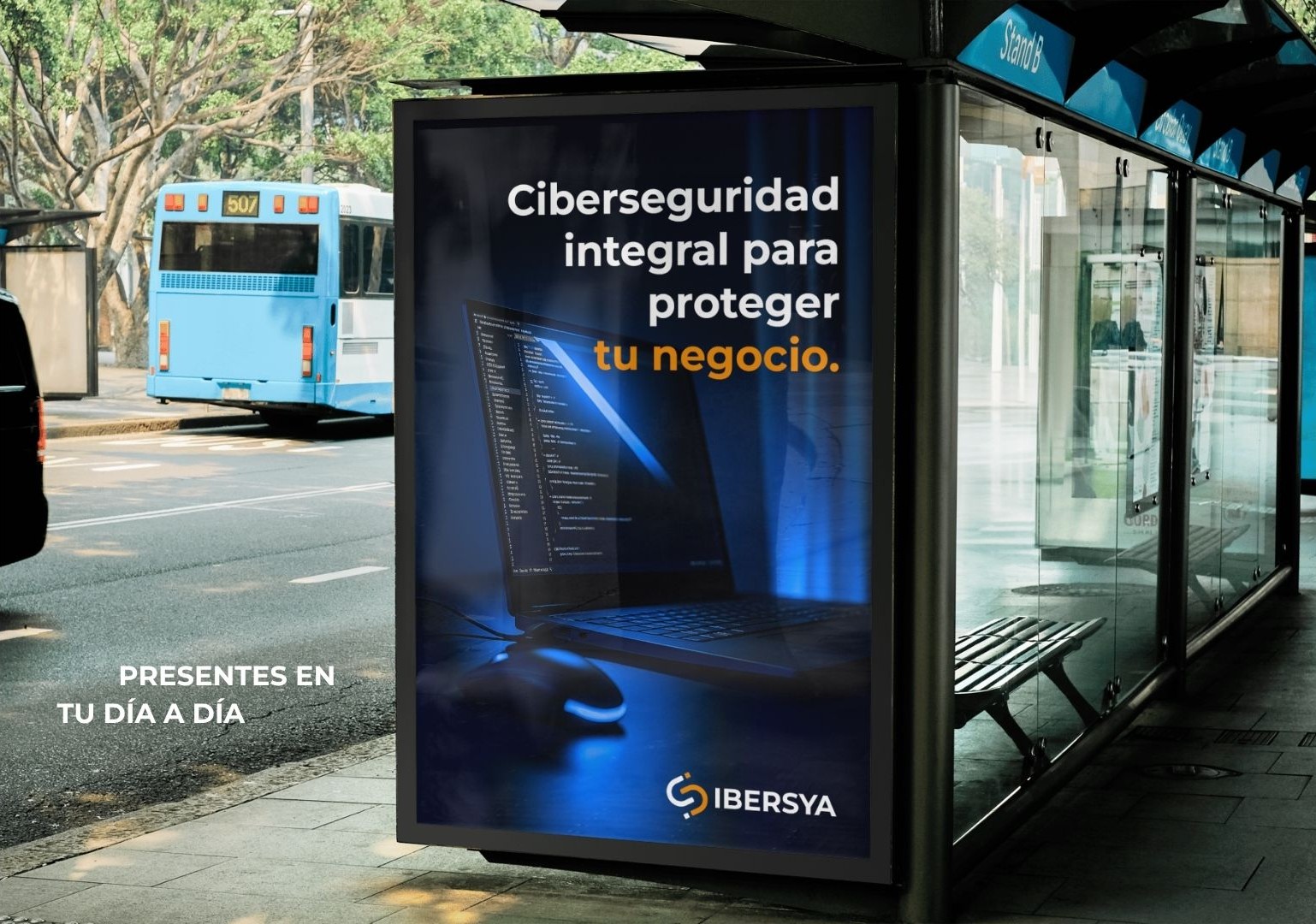 IBERSYA advertising on a bus stop in Valladolid