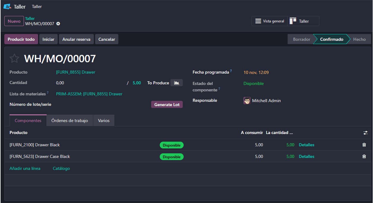 Control de costes y OEE en Odoo Fabricacion