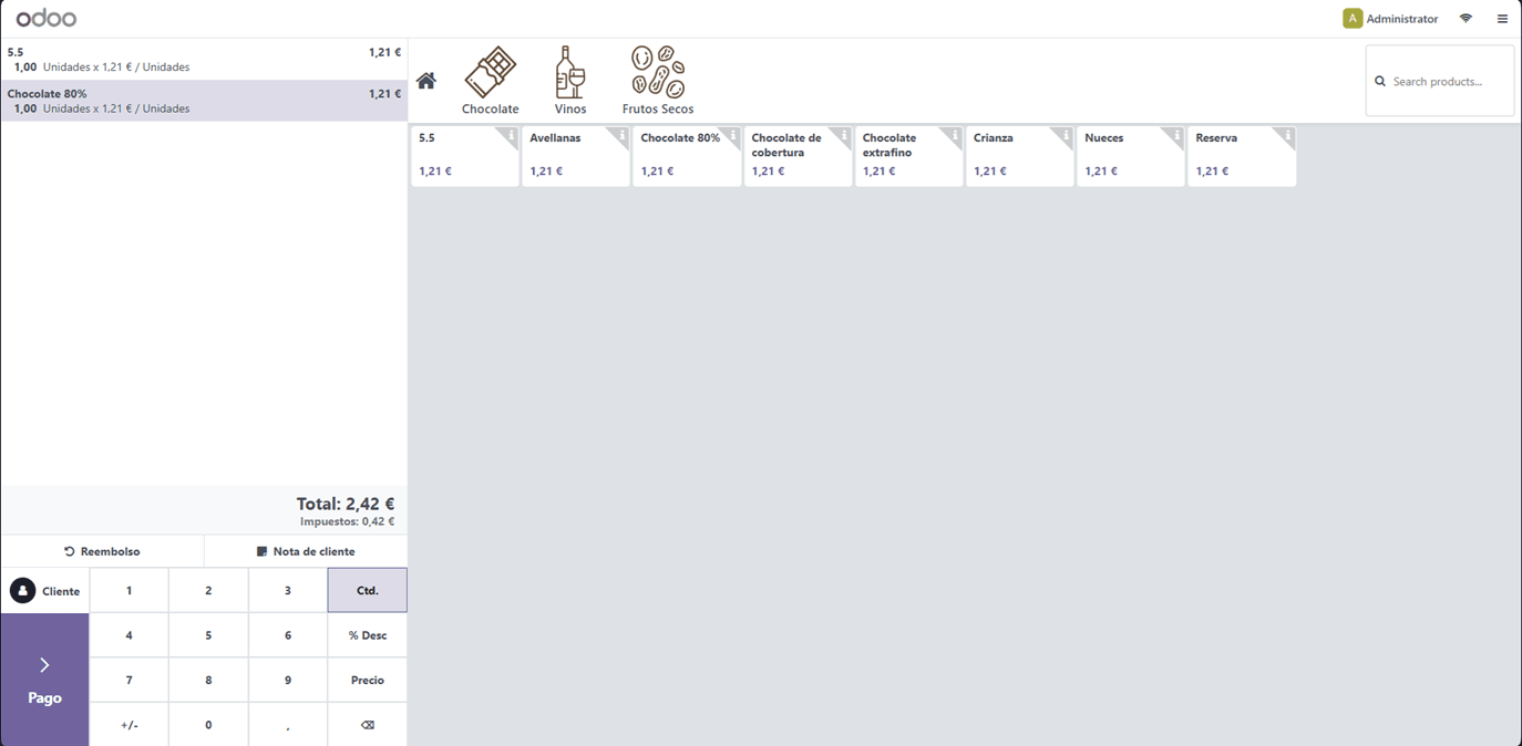 Interfaz del punto de venta Odoo